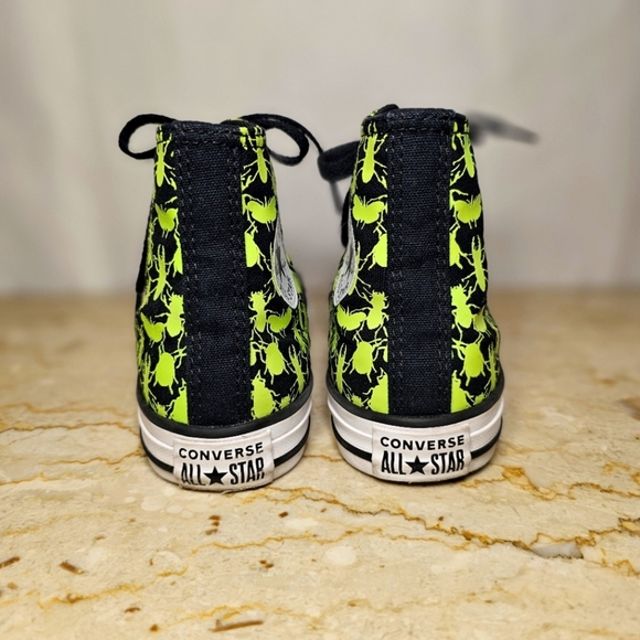 Converse All Star Black w/Neon Green Bugs Insects High-Top Sneaker Youth 2 - Picture 6 of 9
